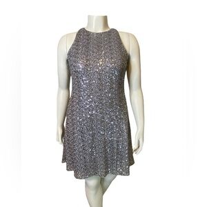 Eliza J Sleeveless Silver Sequin Midi Cocktail Party Dress Women’s Size 10